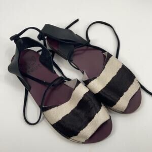 Warm creature leather stripe hide sandals